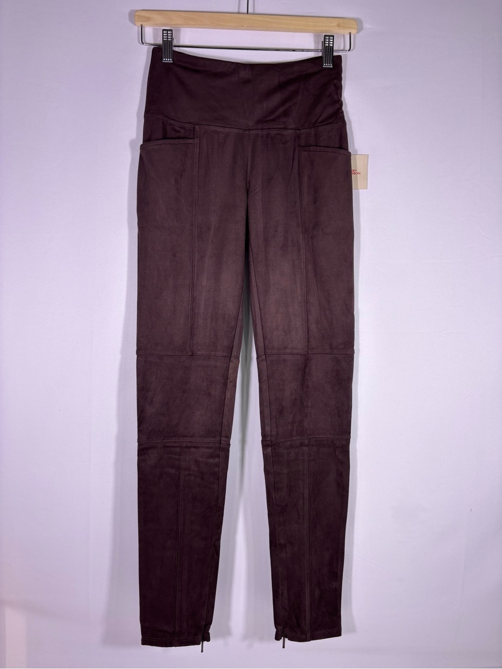 NWT Ruby Ribbon Brown Faux Suede Ponte Leggings Pants Ankle Zip Size Small